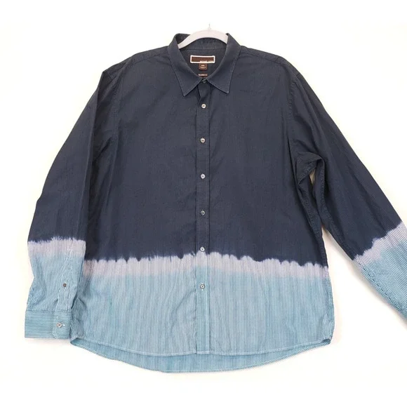 Michael Kors Button Down Shirt Stripe Ombre Men XXL Blue Long Sleeve Casual - Picture 1 of 11